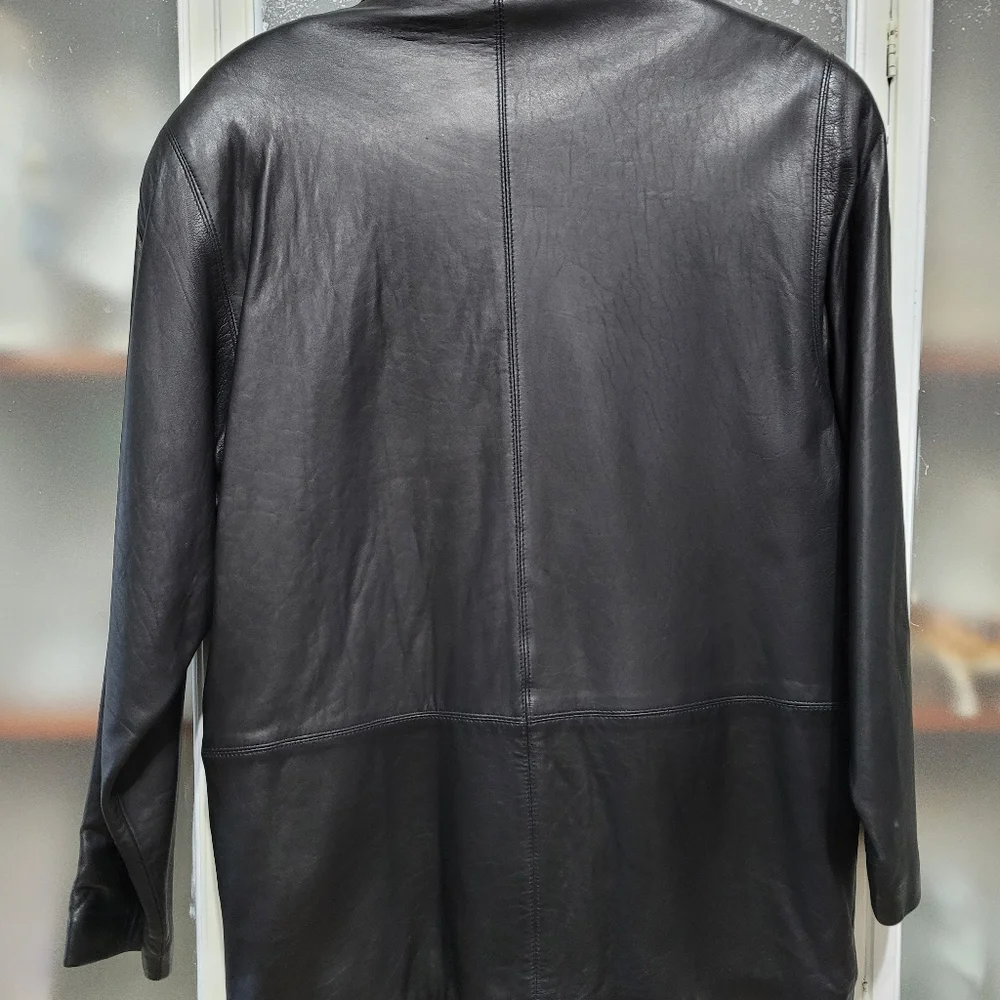 Vintage Leather Black Women's 1980's Jacket Blazer Retro shoulder pads - Picture 10 of 16